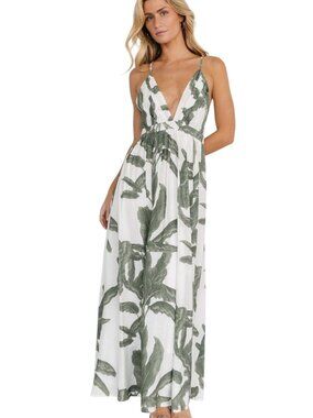 Beverly Boutique Miramar Maxi Dress Green Floral Open Back Wedding Guest Resort